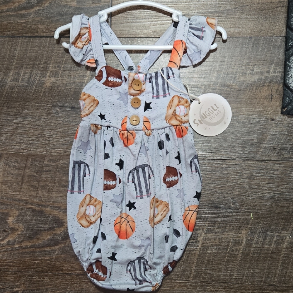 6-12 Month Bamboo Sports Print Baby Romper with Button Front